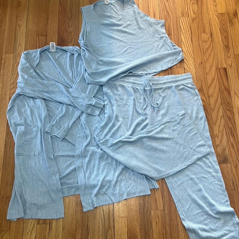 3 piece pajama set. Too, pants, and robe.  Very soft